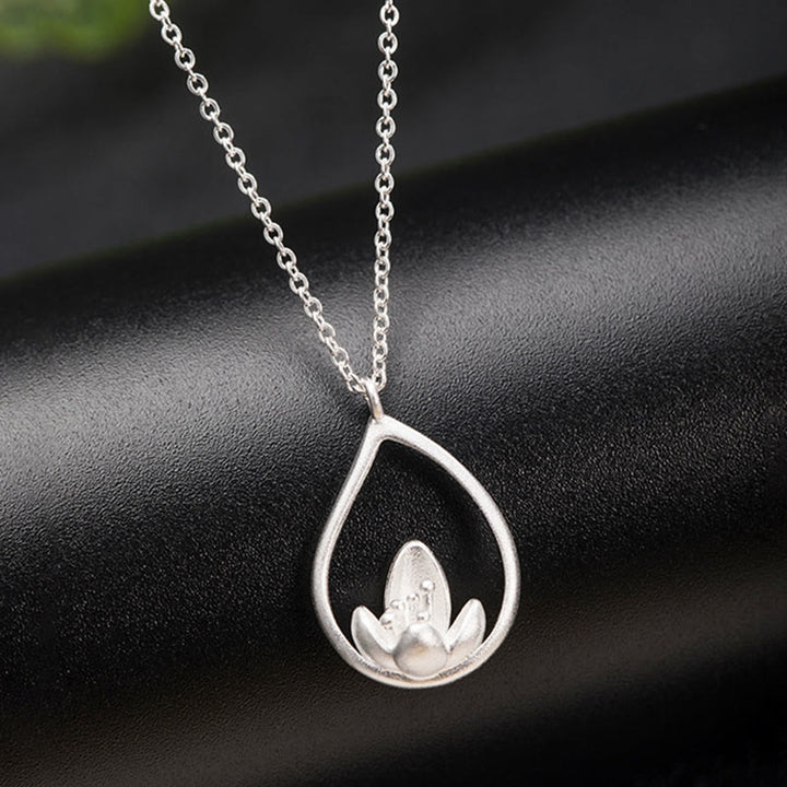 Buddha Stones 925 Sterling Silver Lotus Flower Floral Enlightenment Necklace Pendant