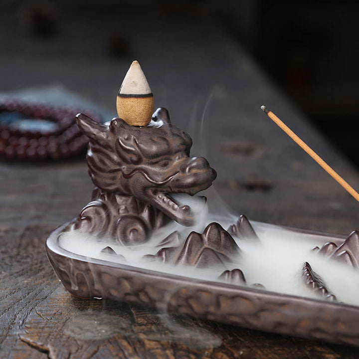 Buddha Stones Dragon Mountain Strength Ceramic Incense Burner Decoration