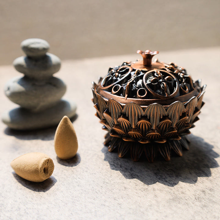 Buddha Stones Tibetan Lotus Shaped Purify Incense Burner