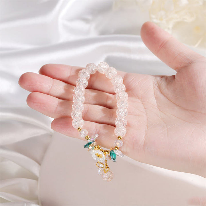 Buddha Stones Simple Design Flower Charm Glass Bead Bracelet