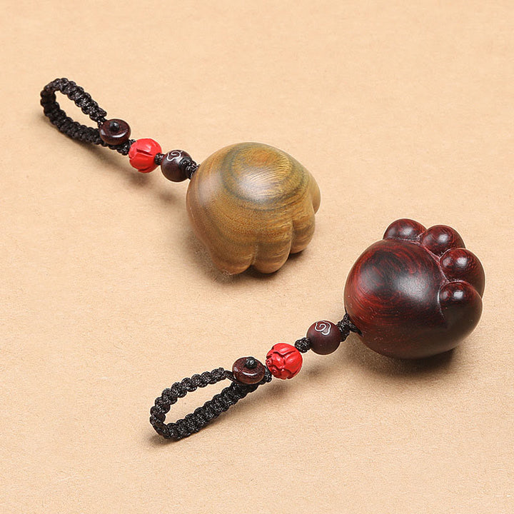 Buddha Stones Small Leaf Red Sandalwood Green Sandalwood Ebony Wood Lucky Cat Paw Claw Protection Key Chain