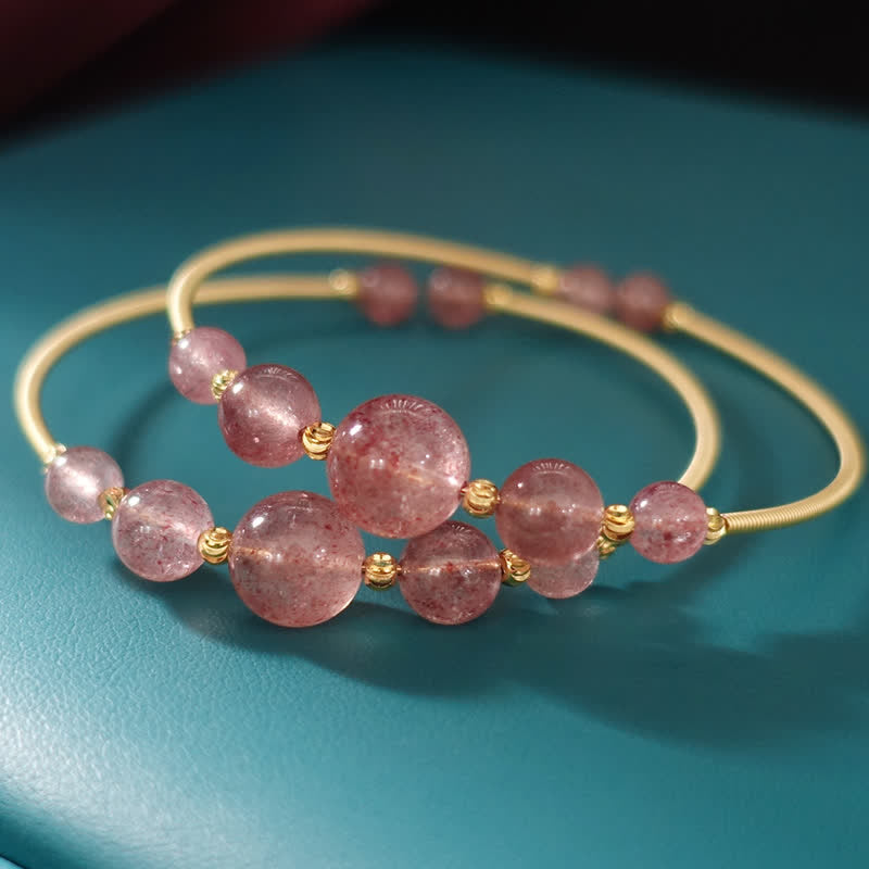 Buddha Stones Natural Strawberry Quartz Love Healing Bracelet Bangle