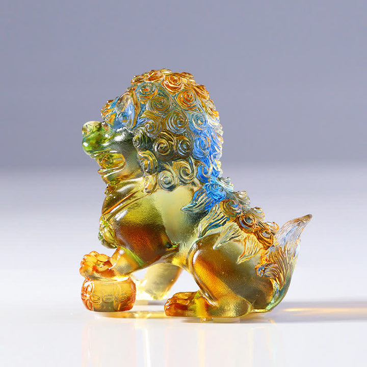 Handmade Liuli Crystal Lion Art Piece Strength Home Office Decoration