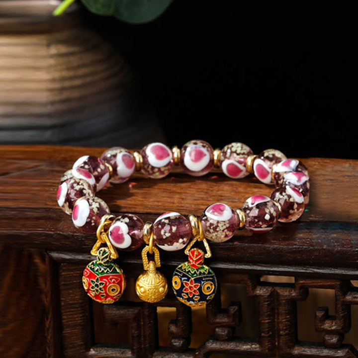 Buddha Stones Gold Swallowing Beast Family Pink Love Heart Luminous Fluorescent Liuli Glass Bead Bracelet