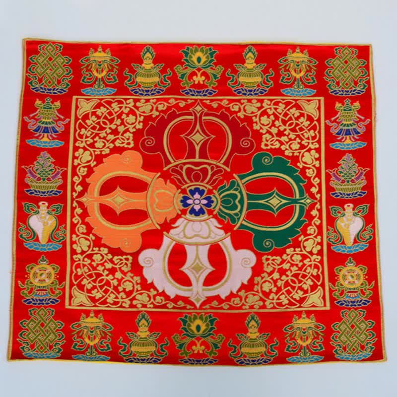 Flower Endless Knot Prayer Altar Mat Healing Meditation 8 Auspicious Symbols Mat Table Runner