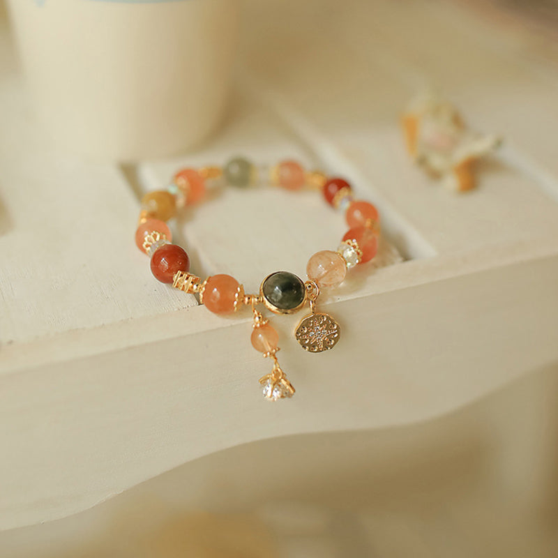 Buddha Stones Natural Multicolored Rutilated Quartz Eight-pointed Star Flower Wealth Bracelet