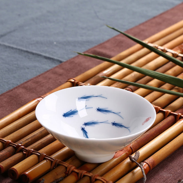 Buddha Stones Jingdezhen Blue and White Porcelain Koi Fish Ceramic Teacup Kung Fu Tea Cups