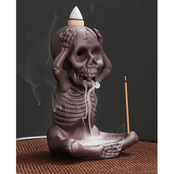 Buddha Stones Little Skull Ghost Purple Clay Backflow Smoke Fountain Peace Incense Burner Decoration