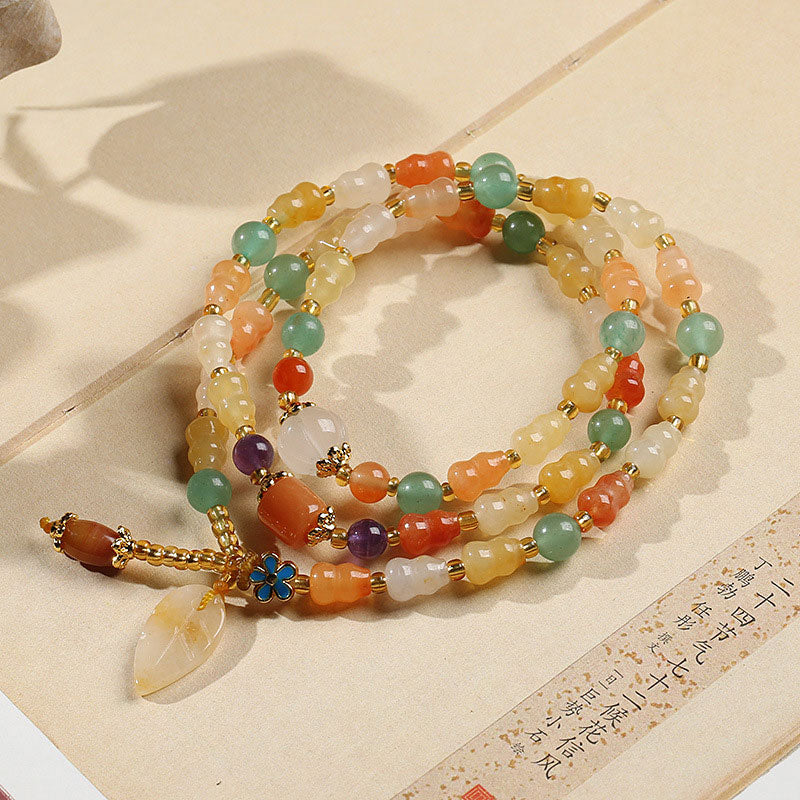 Buddha Stones Golden Silk Jade Gourd Wealth Bracelet