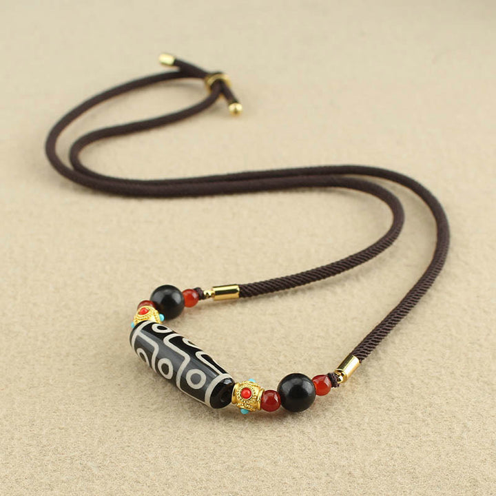 Buddha Stones Tibetan Nine-Eye Dzi Bead Protection Blessings String Necklace Pendant