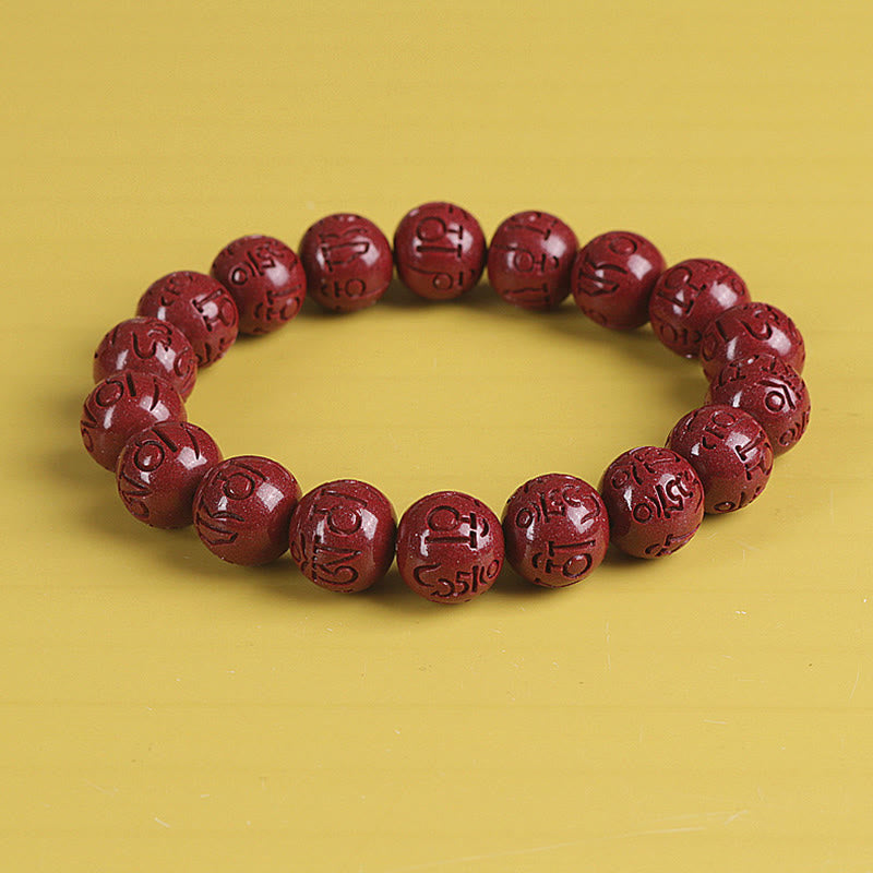 Natural Double PiXiu Cinnabar Om Mani Padme Hum Wealth Luck Bead Bracelet