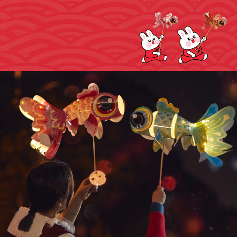 Buddha Stones DIY Fortune Luck Koi Fish Paper Lantern Lamp Mid-Autumn Festival Child Kids Lantern Decoration