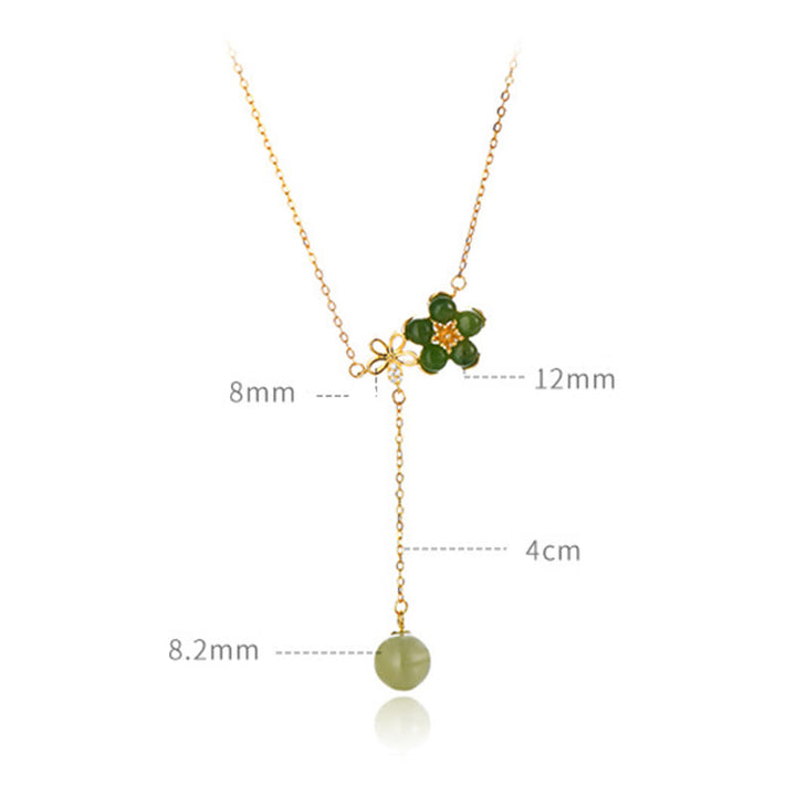 Buddha Stones 925 Sterling Silver Hetian Cyan Jade Plum Flower Blossom Design Luck Necklace Pendant