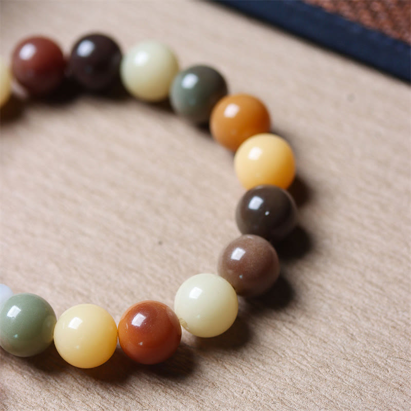 Buddha Stones Natural Multicolored Gradient Bodhi Seed Liuli Glass Charm Peace Bracelet