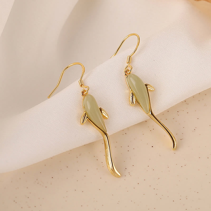 Fish Pattern Jade Luck Dangle Drop Earrings