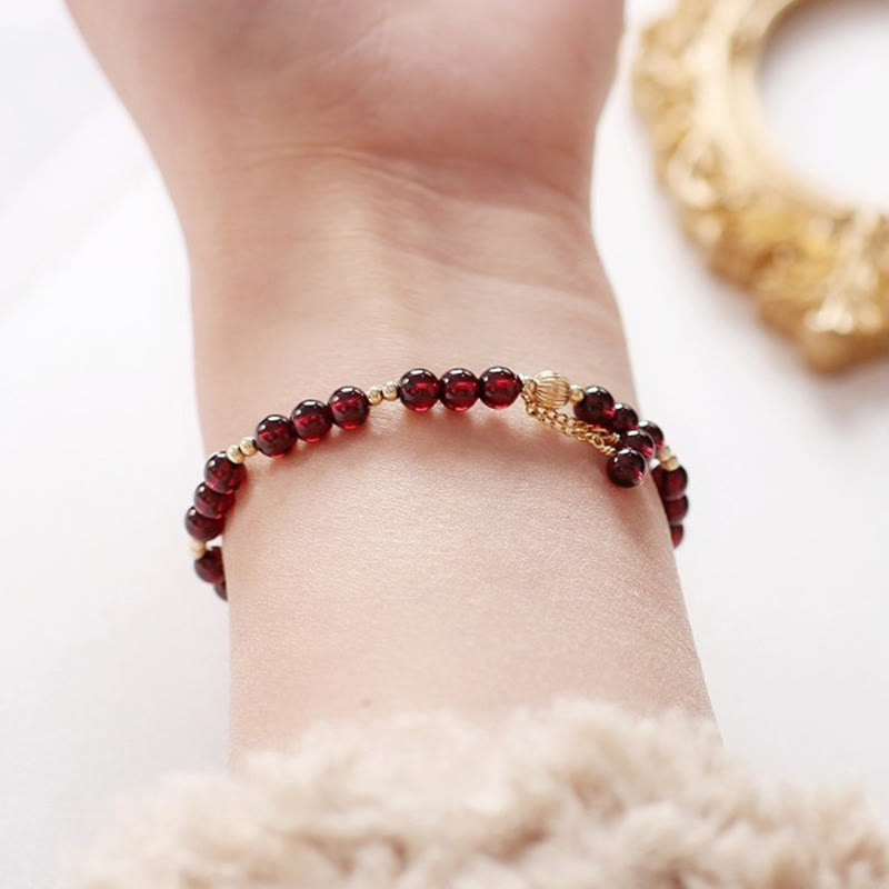 Buddha Stones 14K Gold Natural Garnet Calm Bracelet