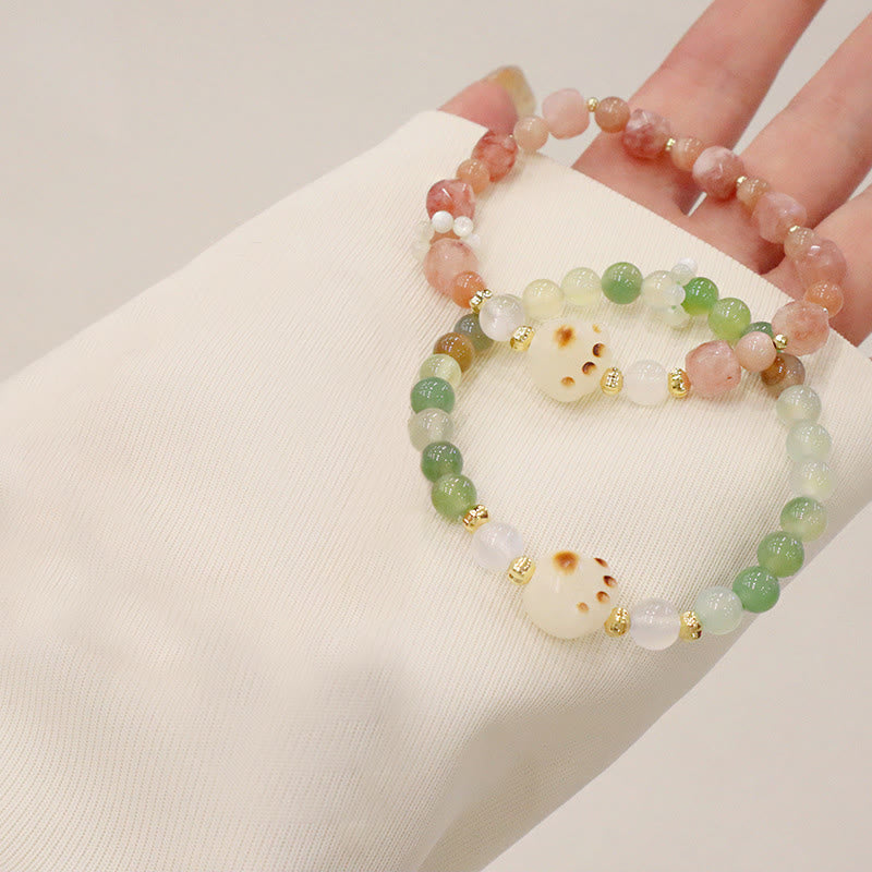 Buddha Stones Green Agate Sun Stone Cat's Eye Bodhi Seed Cat Paw Support Bracelet