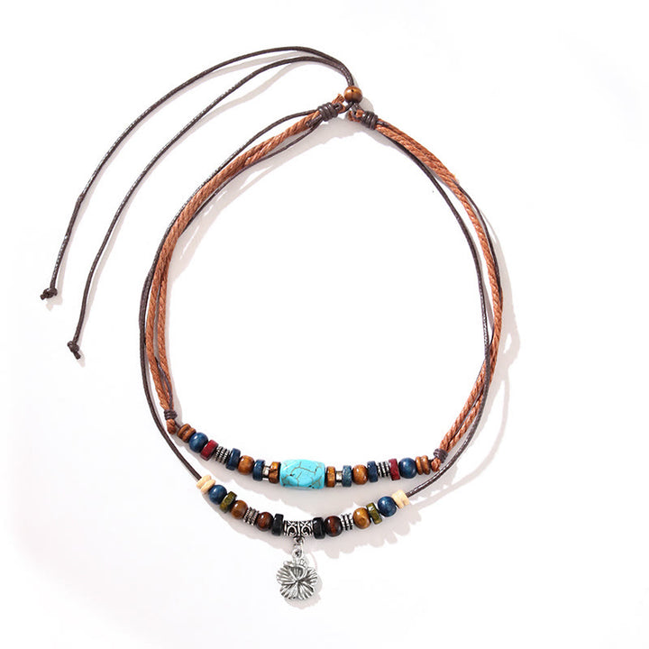 Buddha Stones Turquoise Small Flower Protection Double Layer Necklace Pendant Bracelet