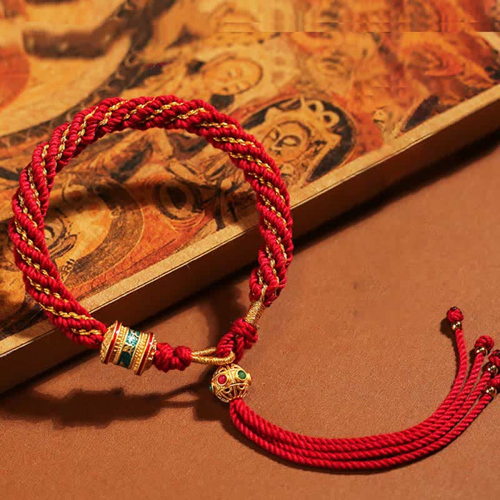 Buddha Stones Tibetan Handmade Luck Thangka Prayer Wheel Charm Weave String Bracelet