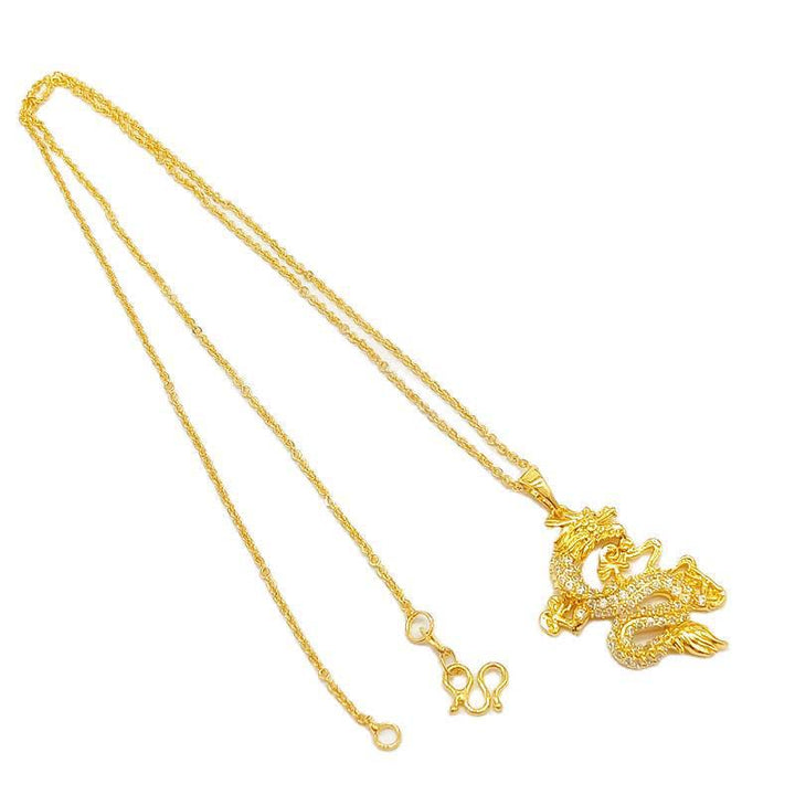 Buddha Stones Gold Dragon Protection Necklace Pendant