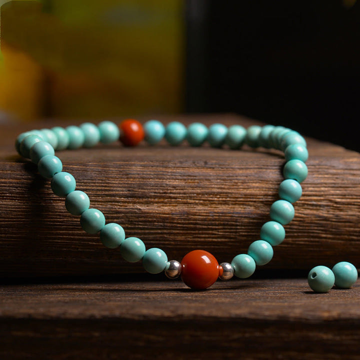 Buddha Stones Turquoise Red Agate Bead Protection Bracelet