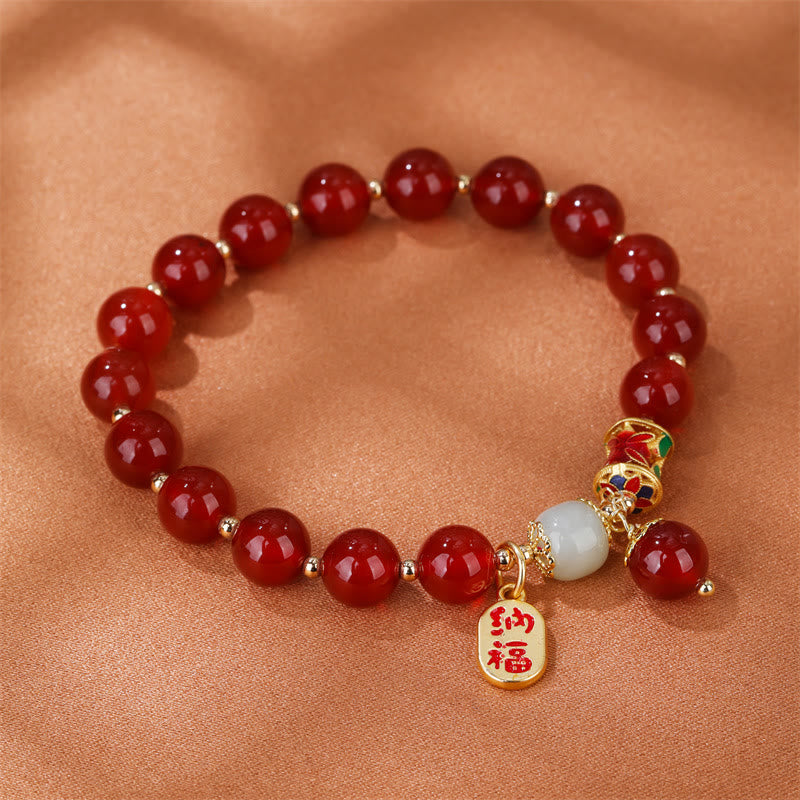 Natural Red Agate Jade Confidence Fortune Blessing Charm Bracelet