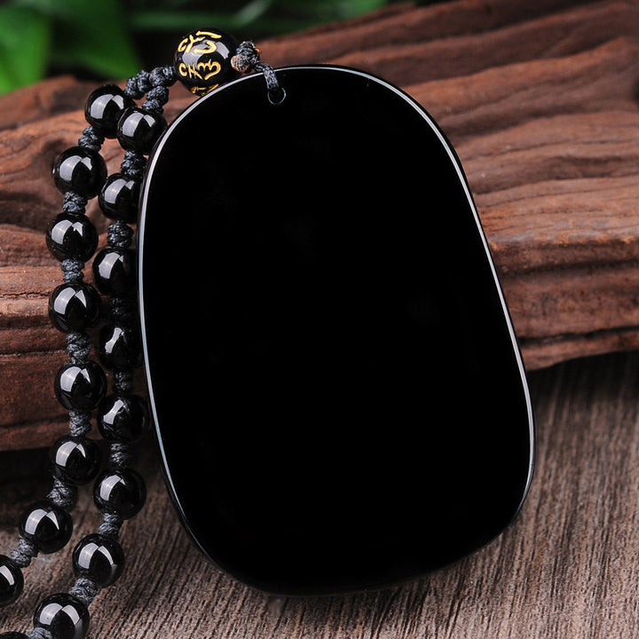 Buddha Stones Black Obsidian Stone Dragon Fulfilment Pendant Necklace