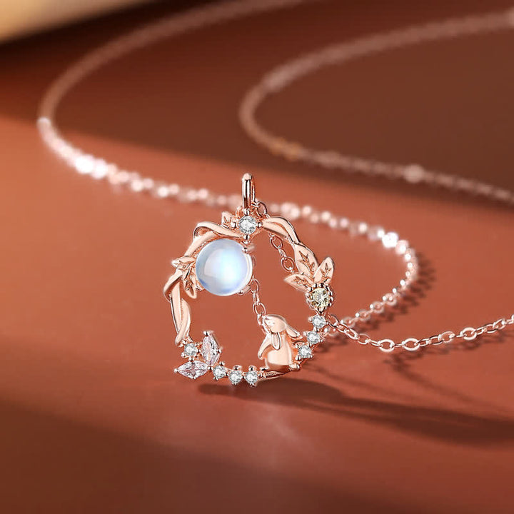 925 Sterling Silver Year of the Rabbit Moonstone Moon Flower Pattern Necklace Pendant Bracelet Earrings