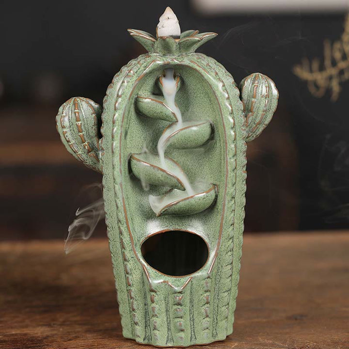 Cactus Ceramic Healing Backflow Smoke Fountain Incense Burner