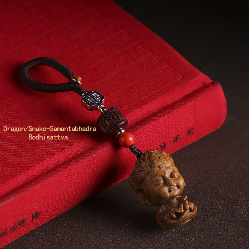 Chinese Zodiac Natal Buddha Green Sandalwood Om Mani Padme Hum Peace Key Chain