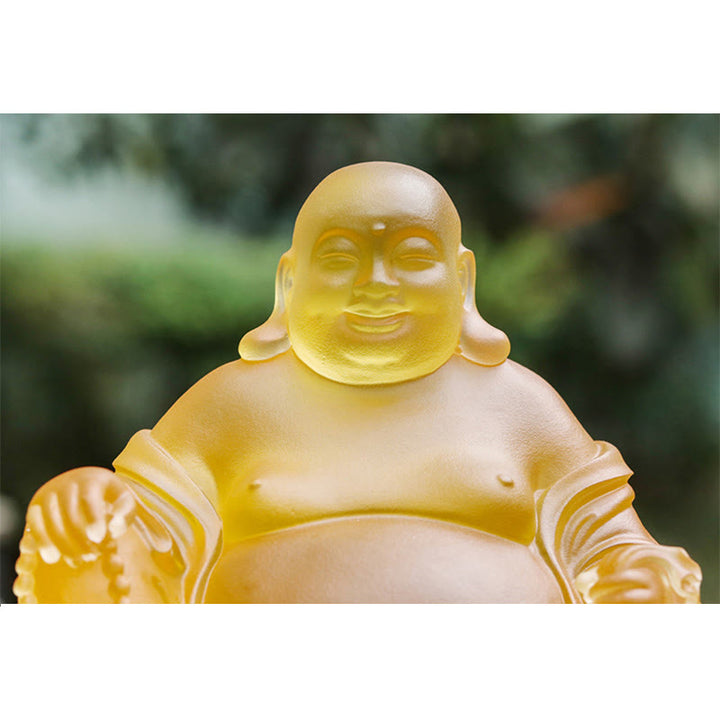 Buddha Stones Handmade Laughing Buddha Figurine Liuli Crystal Art Piece Wealth Statue Home Decoration