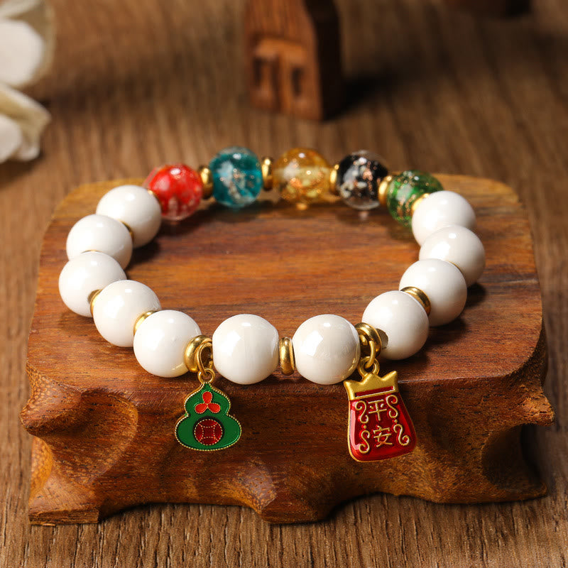 Buddha Stones Tibetan Incense Ash Porcelain Luminous Fluorescent Liuli Glass Bead Gourd Copper Coin Charm Peace Bracelet