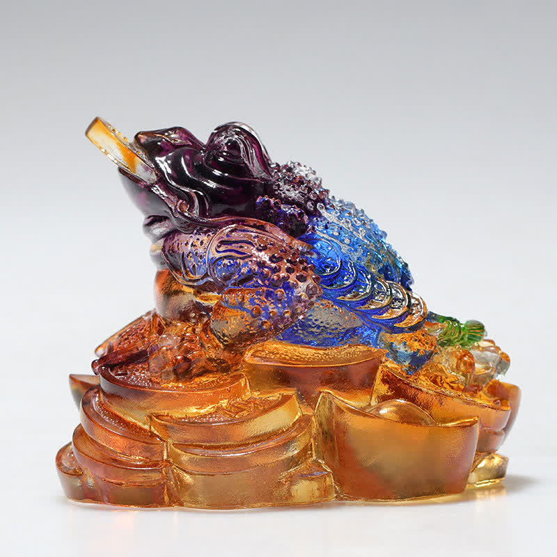 Feng Shui Frog Handmade Liuli Crystal Art Piece Wealth Home Office Decoration