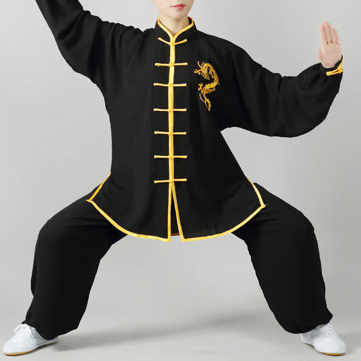 Dragon Embroidered Qi Gong Zen Spiritual Practice Meditation Prayer Uniform Unisex Clothing Set