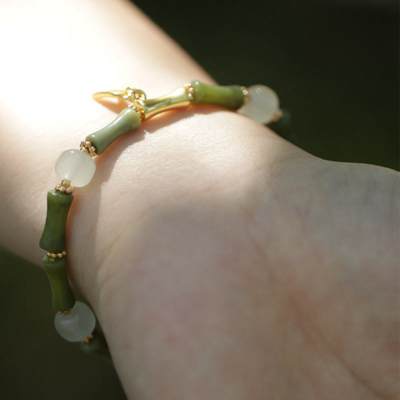 Buddha Stones Green Bamboo Jade Lily of the Valley Wealth Bracelet