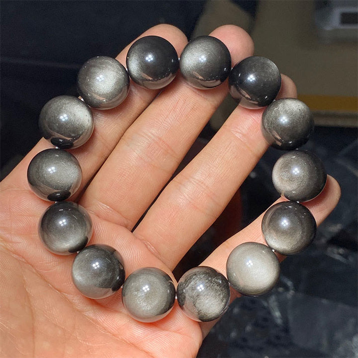 Buddha Stones Natural Silver Sheen Obsidian Soothing Protection Bracelet