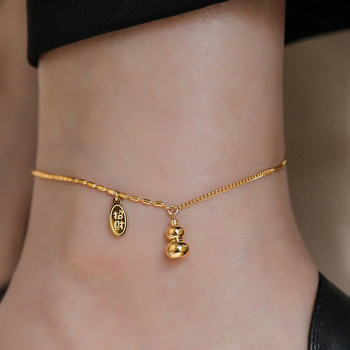 Buddha Stones 18k Gold Lucky Gourd Design Wealth Buckle Anklet