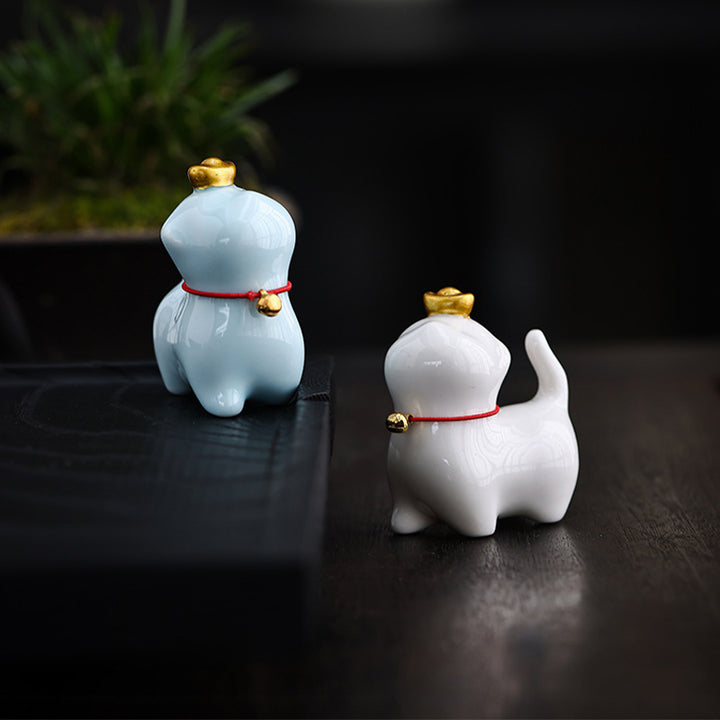 Buddha Stones Mini Lucky Cat Ingot Tea Pet Ceramic Home Desk Figurine Decoration