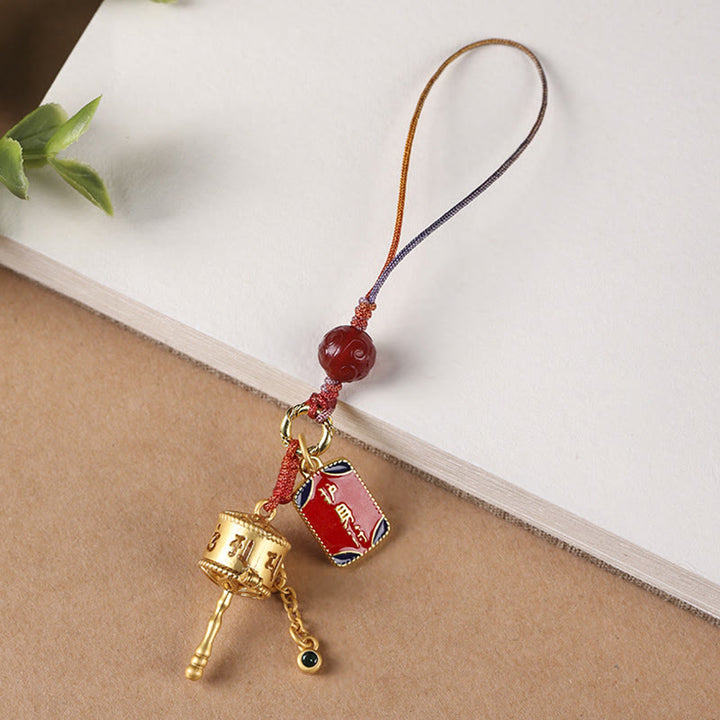 Buddha Stones Tibetan Om Mani Padme Hum Prayer Wheel Amulet Charm Protection Phone Hanging Decoration