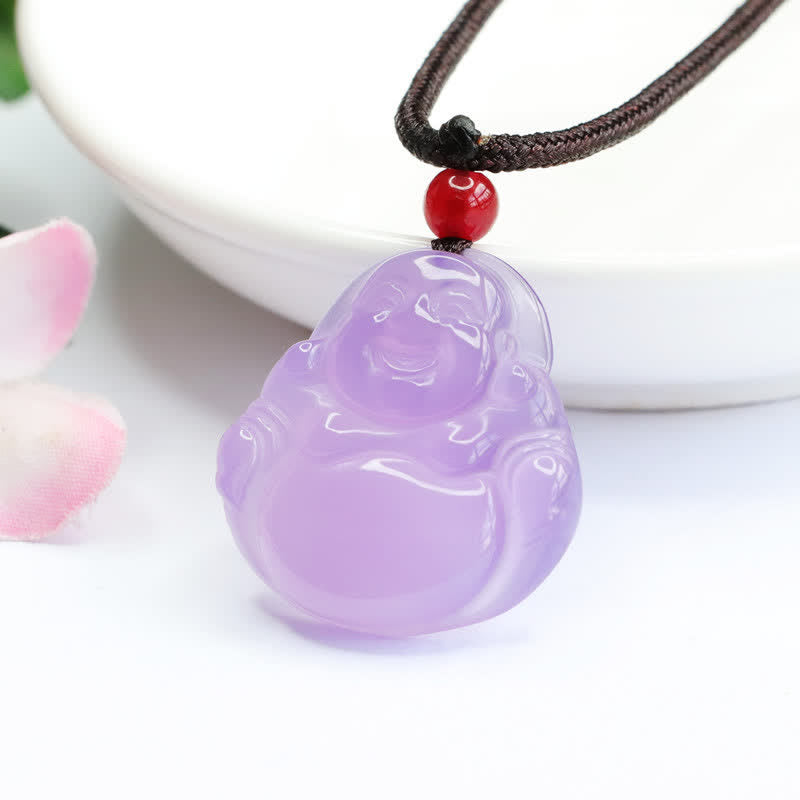 Buddha Stones Laughing Buddha Purple Jade Happiness Necklace Pendant