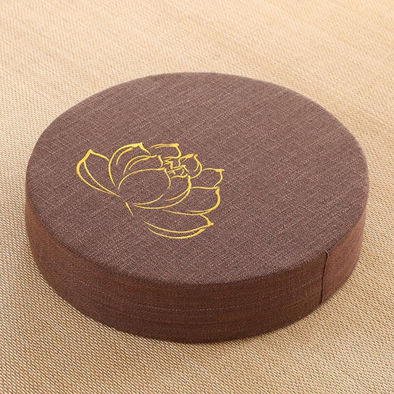 Buddha Stones Lotus Embroidery Cotton Linen Meditation Seat Cushion