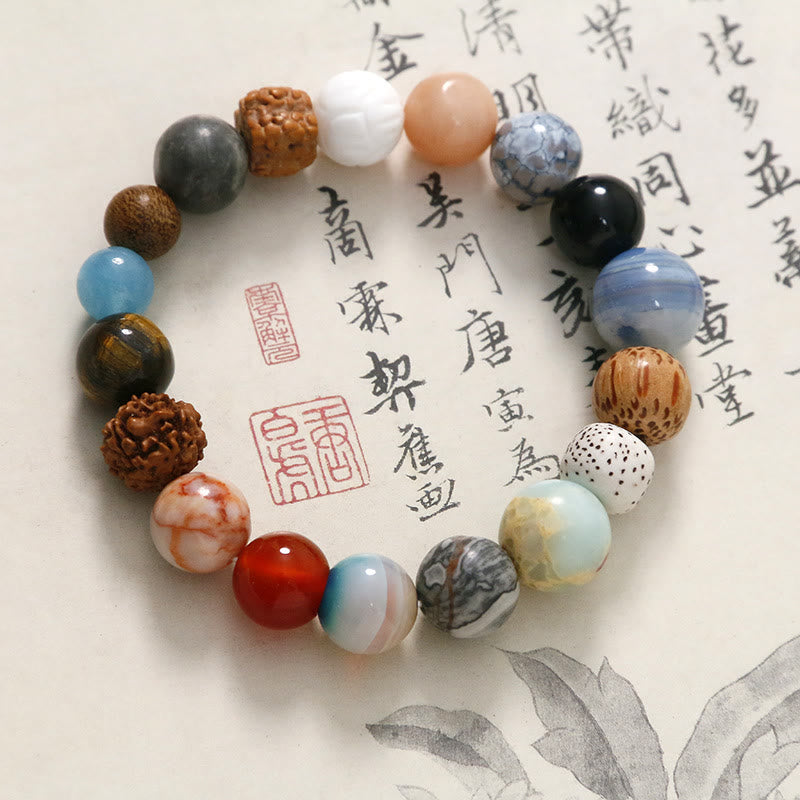 Buddha Stones Natural Bodhi Seed Crystal Stone Agate Keep Away Evil Spirits Bracelet