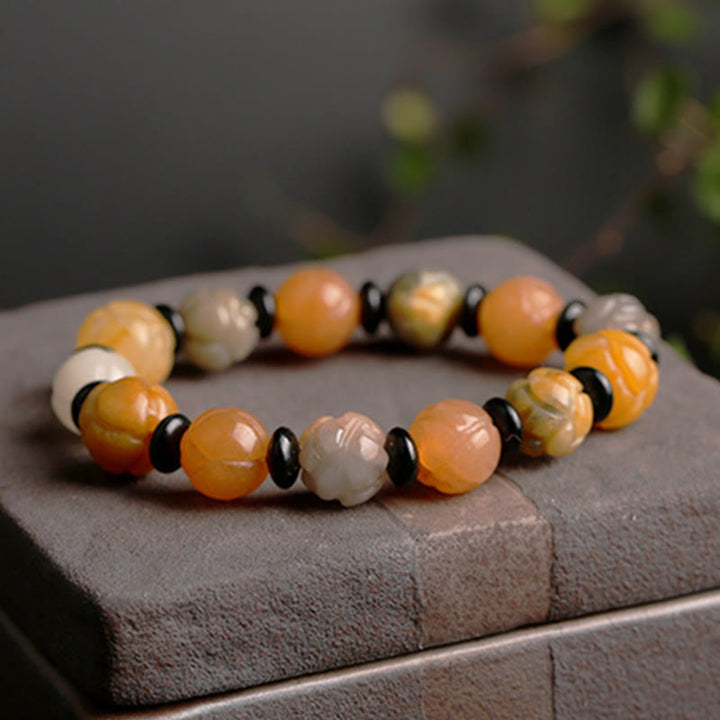 Golden Silk Jade Lotus Wealth Luck Bracelet