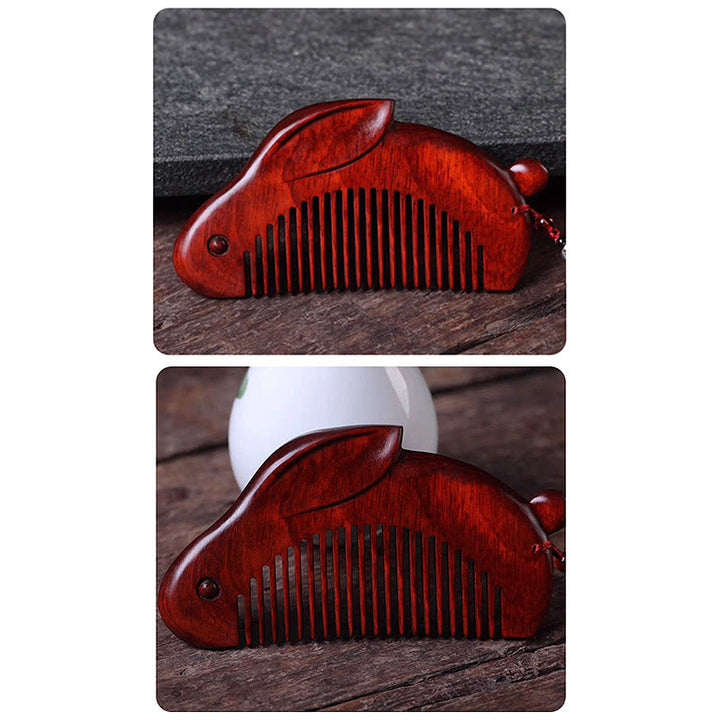 Small Leaf Red Sandalwood Cute Bunny Rabbit Sooth Comb With Gift Box