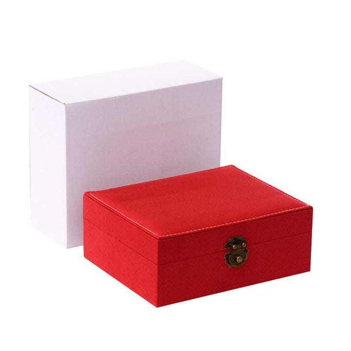 Buddha Stones Simple Design Jewelry Box Organizer Two-Layer Jewelry Storage Box Flannel Box With Lock