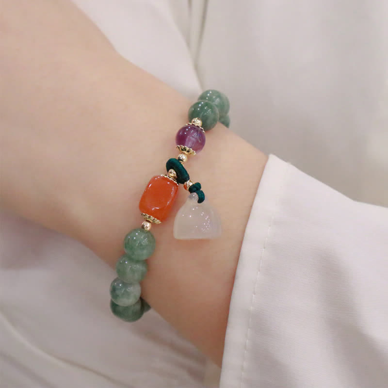 Cyan Jade Lotus Pumpkin Wish Peace Buckle Amethyst Crystal Healing Bracelet