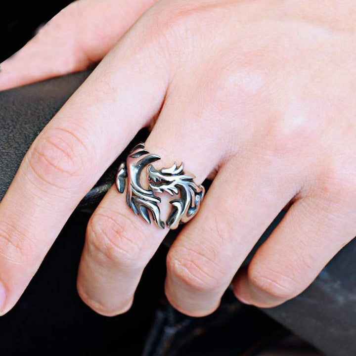 Buddha Stones Dragon Pattern Protection Strength Adjustable Ring