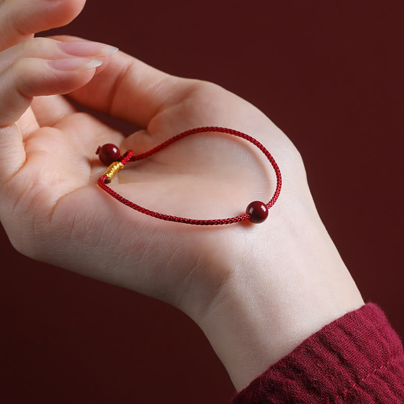 Buddha Stones Natural Cinnabar Red Agate Blessing Red String Bracelet