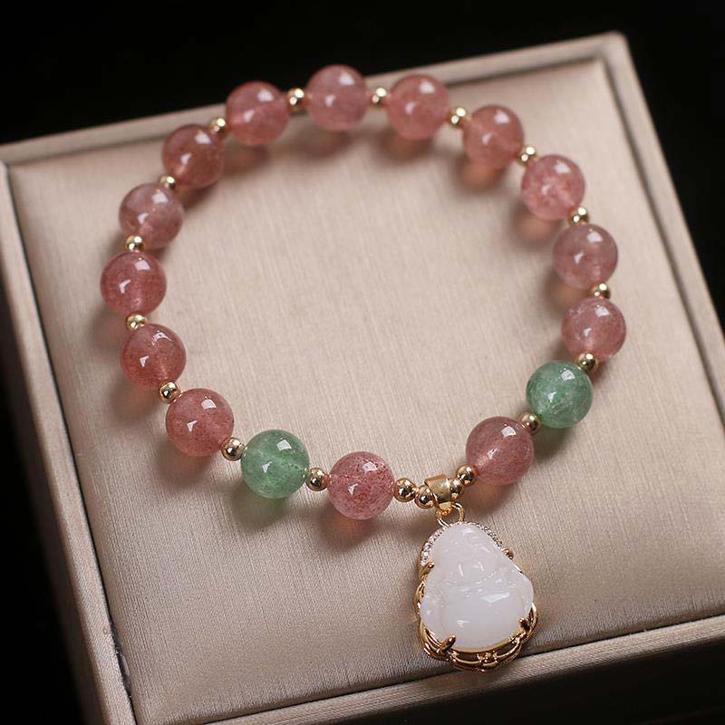 Buddha Stones Natural Strawberry Quartz Jade Protection Healing Bracelet