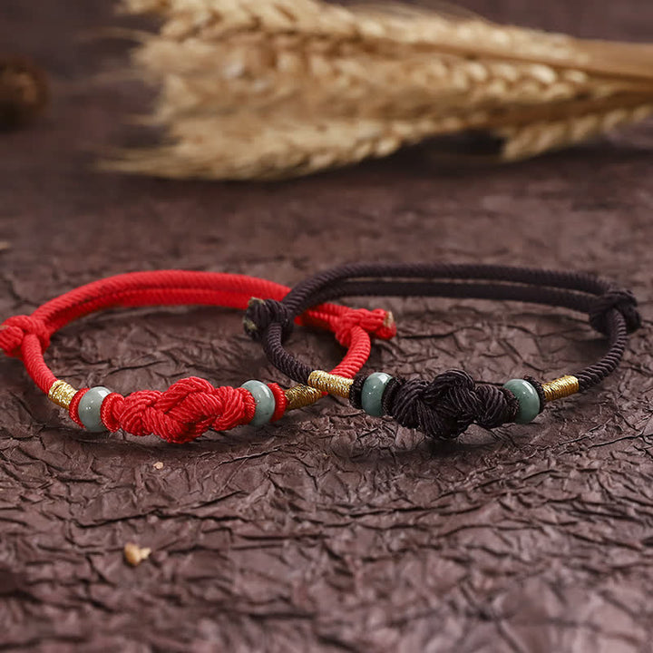 Buddha Stones Red String Jade Luck Fortune Knot Braided String Bracelet